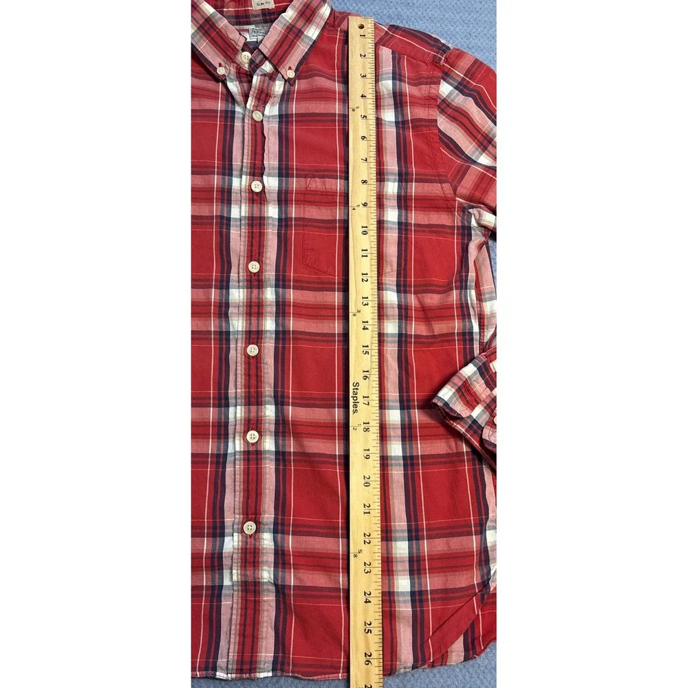 J. Crew Button Down Shirt Men's Red Excellent Slim Fit Plaid Cotton M